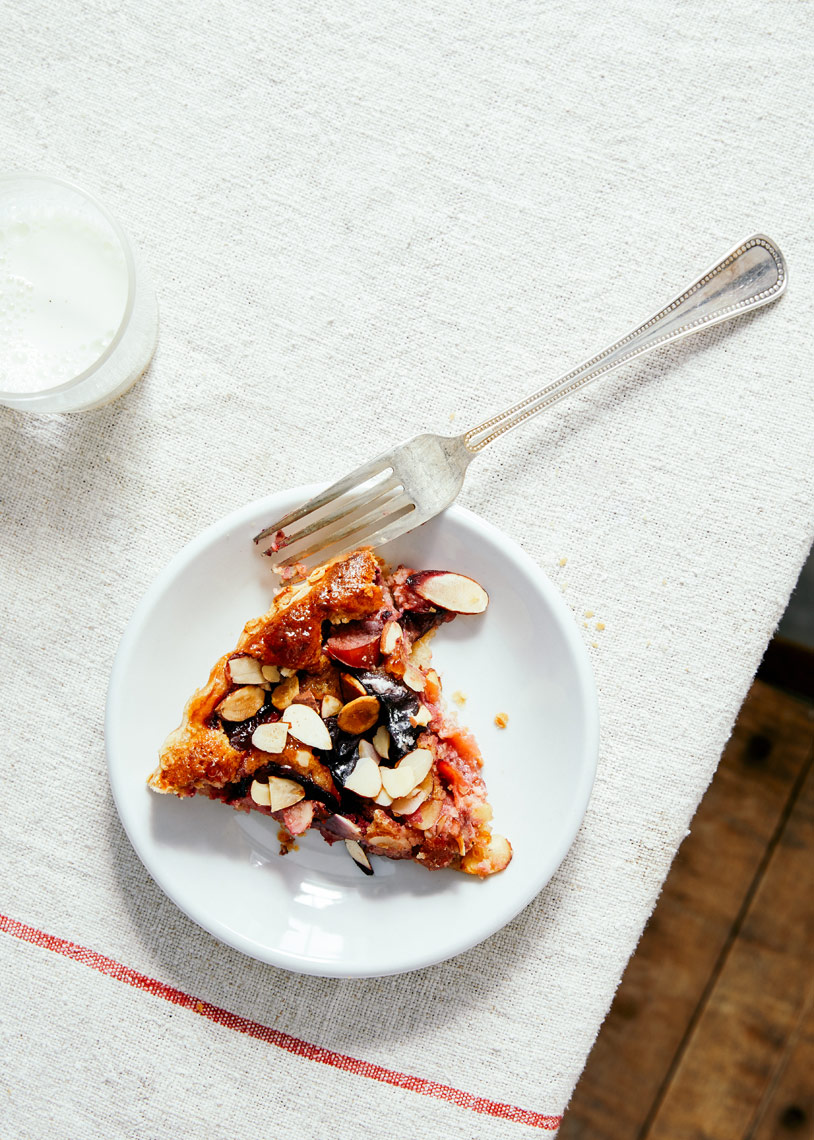 Almond-Cherry-Plum-Tart-Dessert-Overhead-Fork