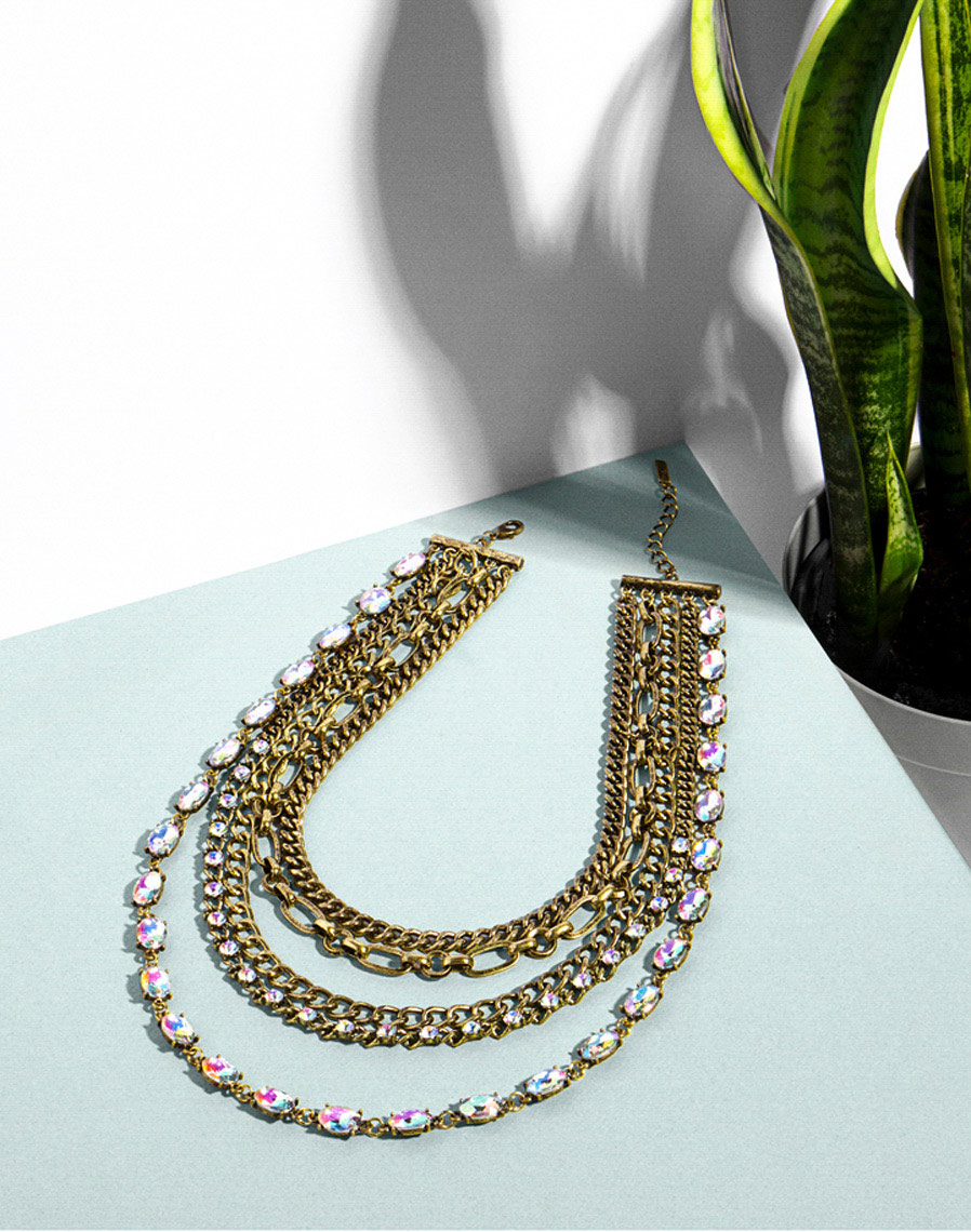 Antiqued-Bronze-Crystal-Necklace-Collar-Snake-Plant